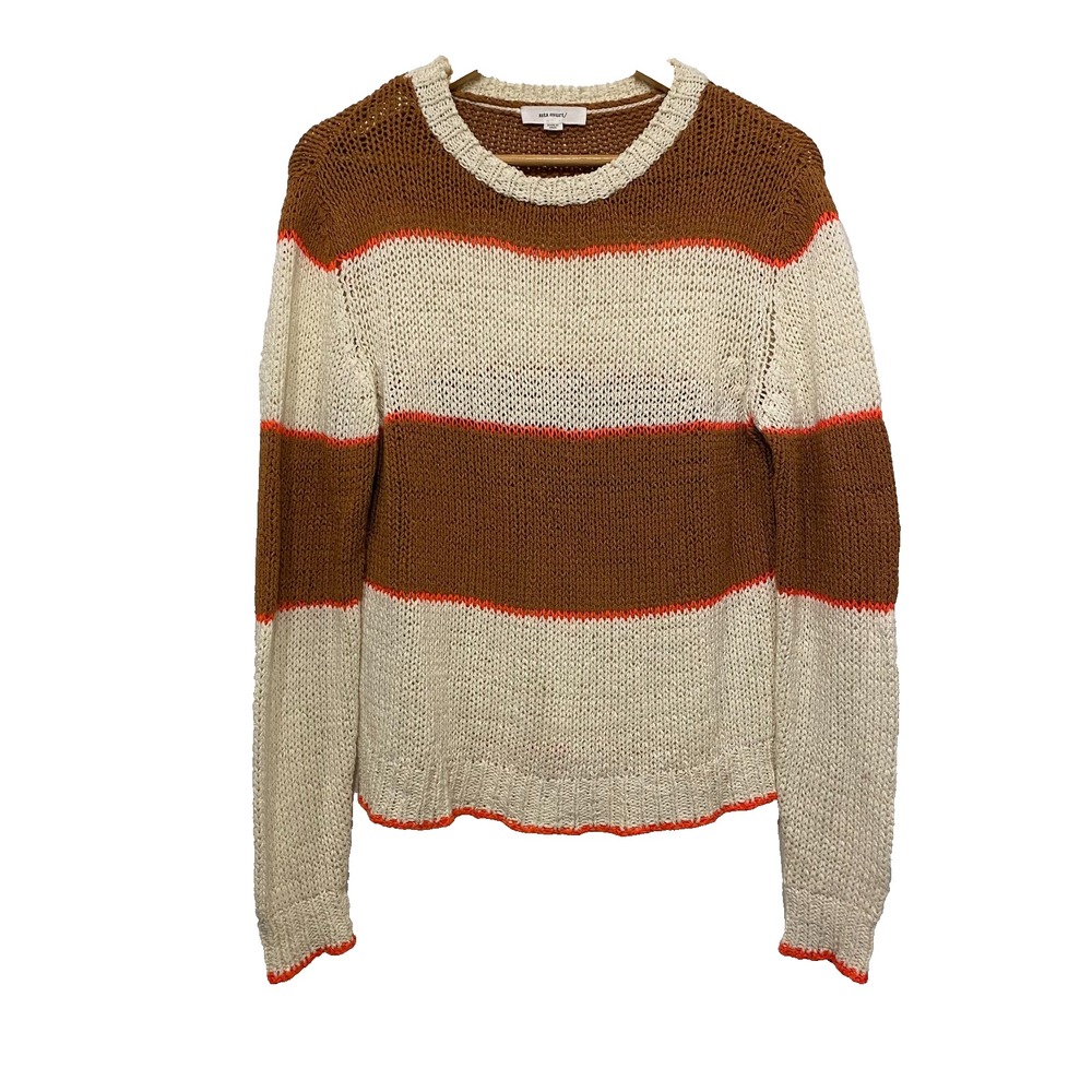 Sita Murt Womens Open Knit Striped Sweater Brown Cream Neon Orange Made in Spain